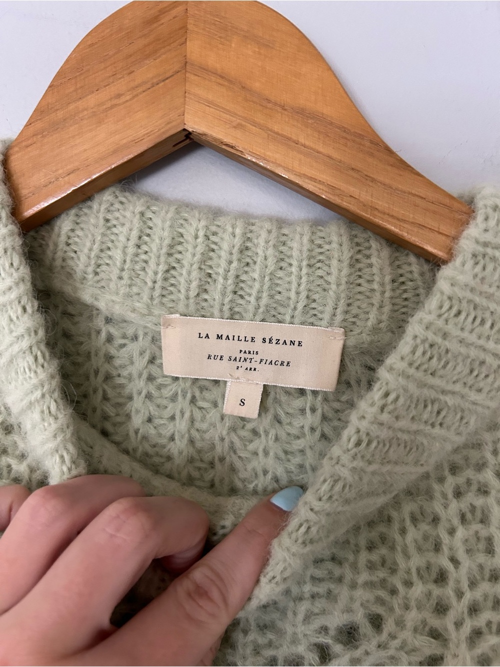 Sezane Youri Jumper Sweater in Pastel Green Mint Alpaca Wool - Picture 4 of 8